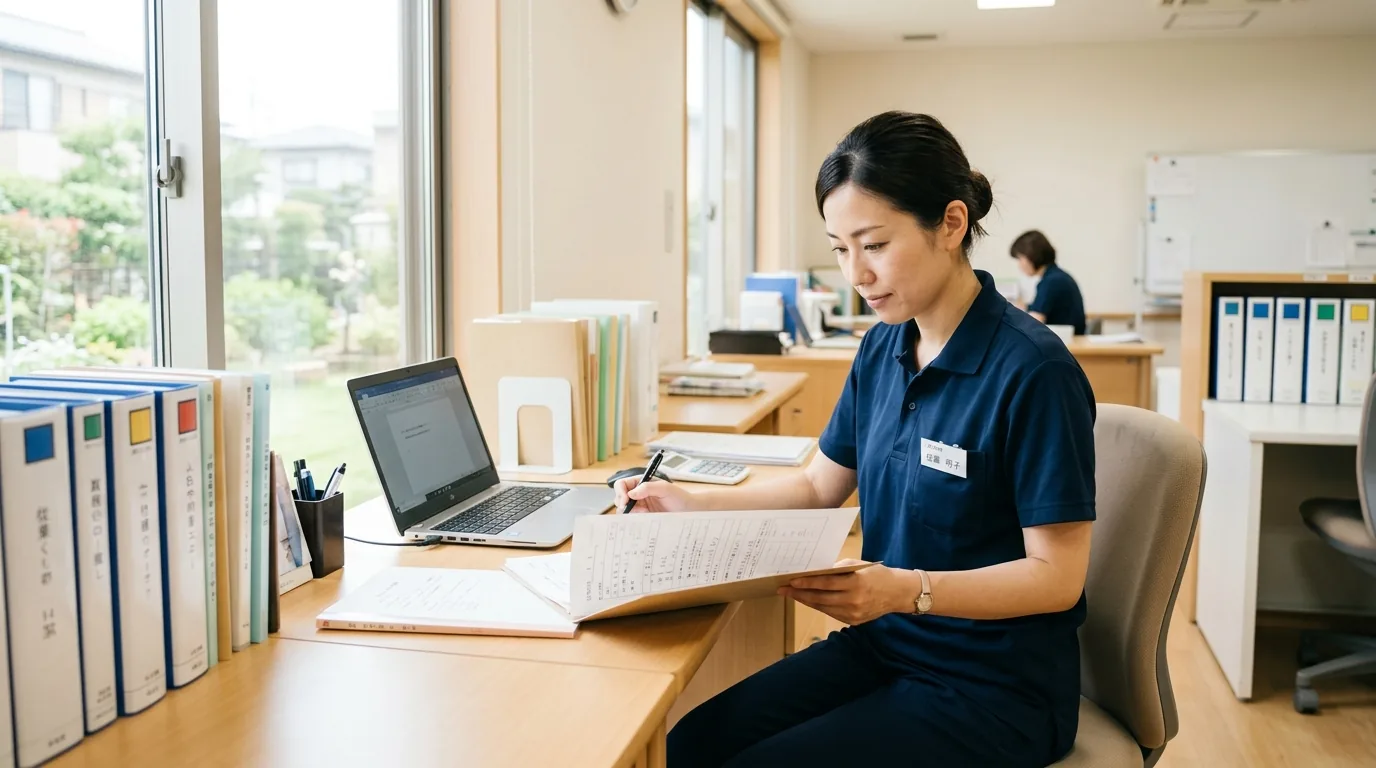 施設で利用者と向き合う介護職員