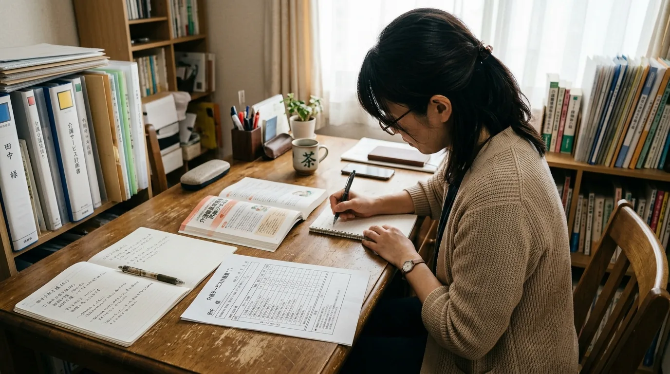 介護施設で利用者と向き合うケアマネジャーのイメージ