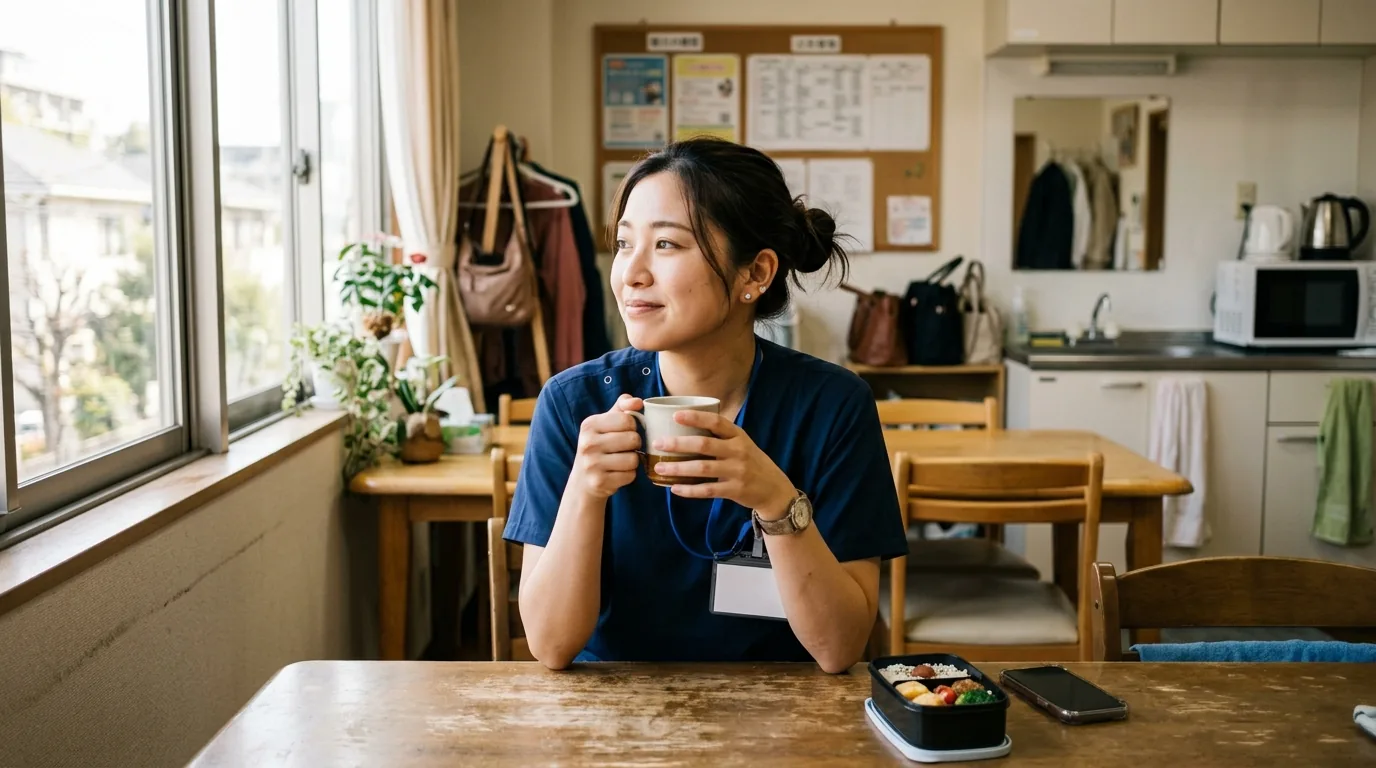 認知症の利用者にゆっくり目線を合わせて寄り添う介護職員